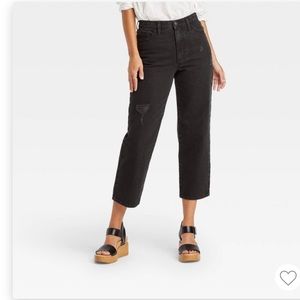 Black High Rise Vintage Straight Cropped Jeans - 2 short